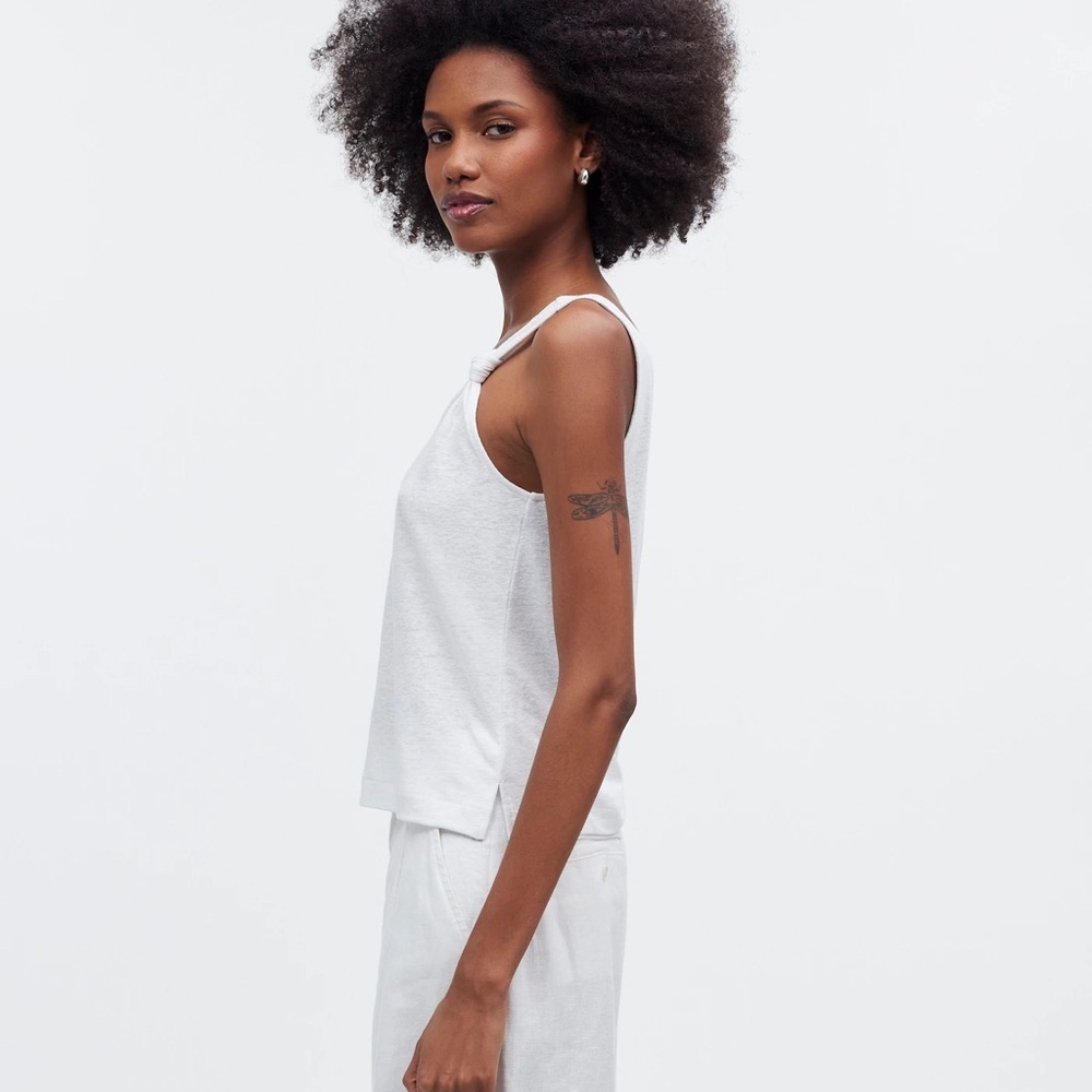 Madewell Linen Blend White Knotted-Strap Tank Top Size Small - Picture 2 of 5